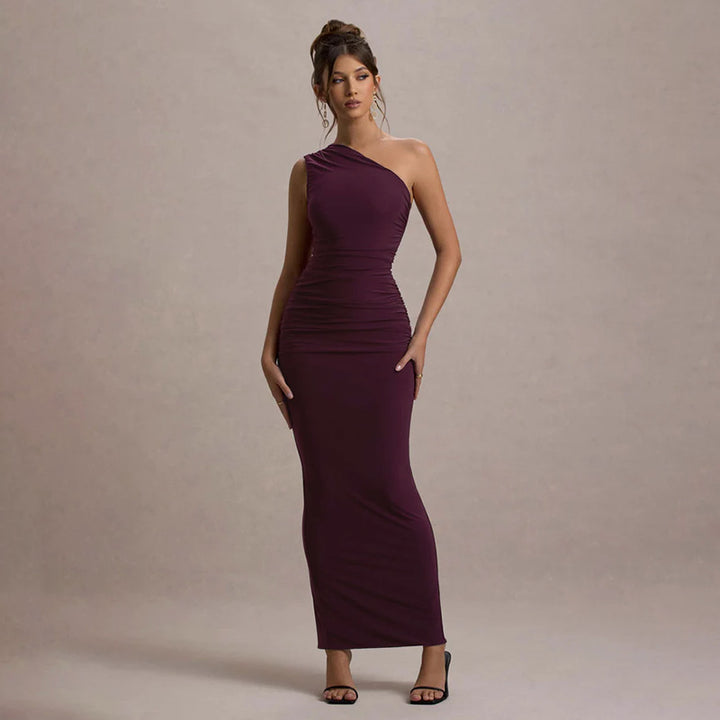 Damen Langarm-Maxikleid mit asymmetrischem Schnitt und raffinierten Drapierungen Drune