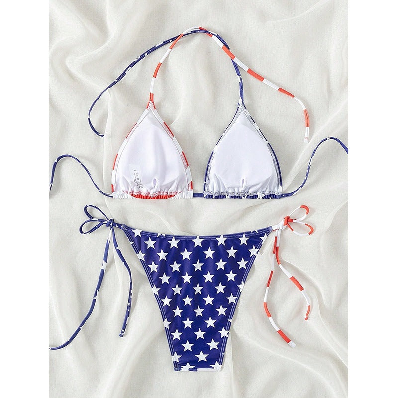 Damen Triangel-Bikini mit originellem Sternen- und Streifenmuster Drune