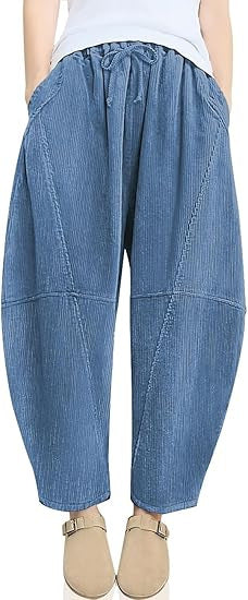 Damen raffinierte High-Waist Freizeithose mit Kordelzug Drune