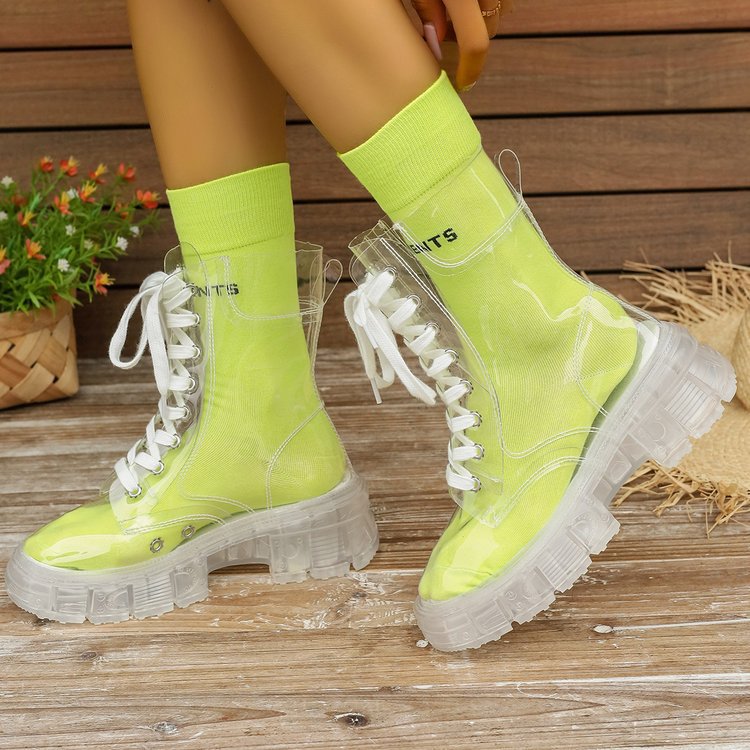 Damen Transparente Chunky Stiefel mit modischem Obermaterial und robustem Sohlenprofil Drune