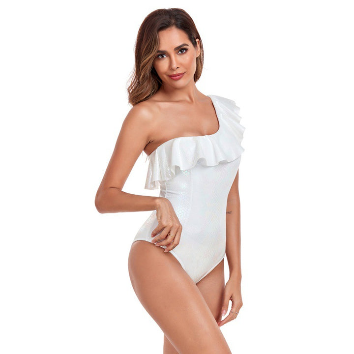 Damen Einteiler Badeanzug mit elegantem Rüschendesign und modischem asymmetrischen Schnitt Drune