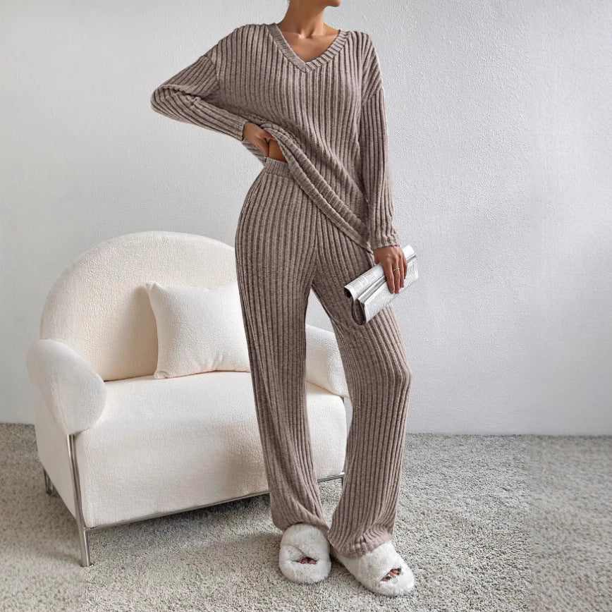 Damen Lässiges Strick-Lounge-Set aus weichem, geripptem Material Drune