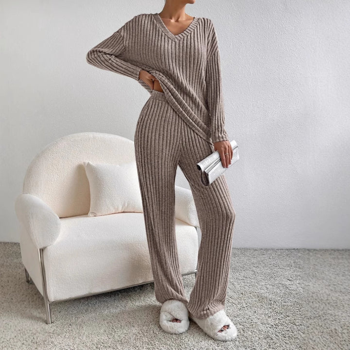 Damen Lässiges Strick-Lounge-Set aus weichem, geripptem Material Drune