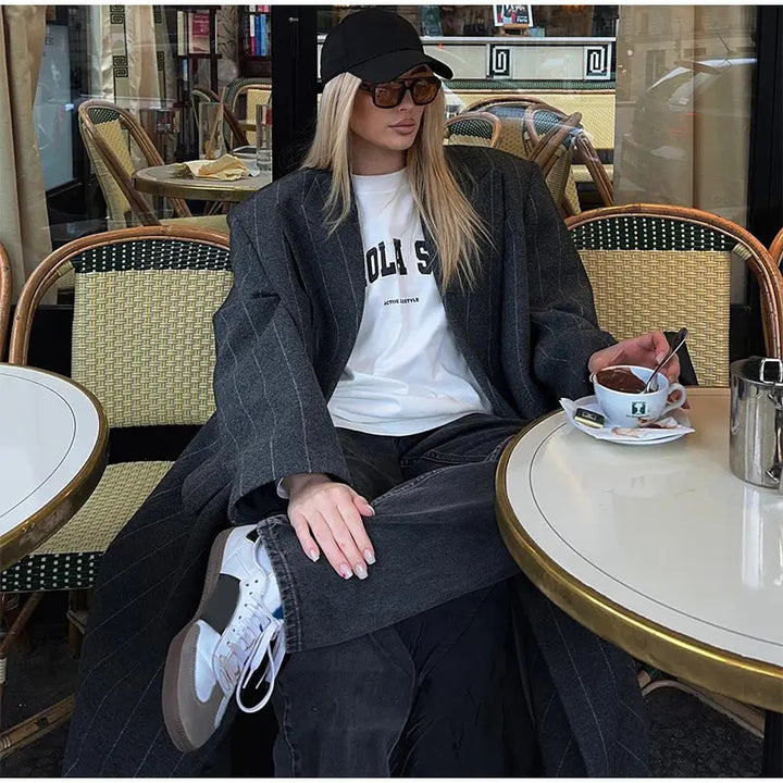 Damen Oversized Mantel mit Nadelstreifen Drune