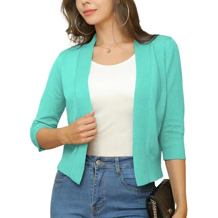 Damen nan offener Kurzcardigan mit dreiviertelärmeln und elastischem Saum Drune
