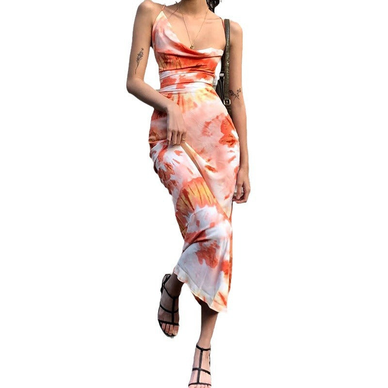 Damen langes Sommerkleid mit floralem Druck und verstellbaren Spaghettiträgern Drune