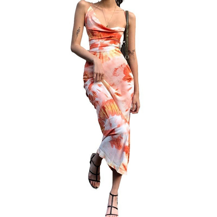 Damen langes Sommerkleid mit floralem Druck und verstellbaren Spaghettiträgern Drune