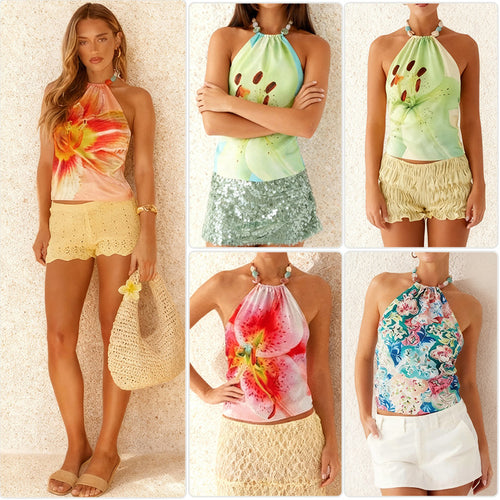 Damen Haltertop mit floralem Muster und komfortablem Schnitt Drune
