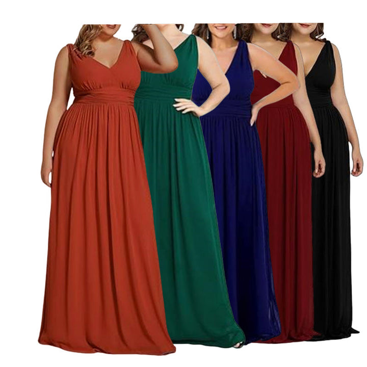 Damen Maxikleid mit eleganter A-Linie und tiefem V-Ausschnitt Drune