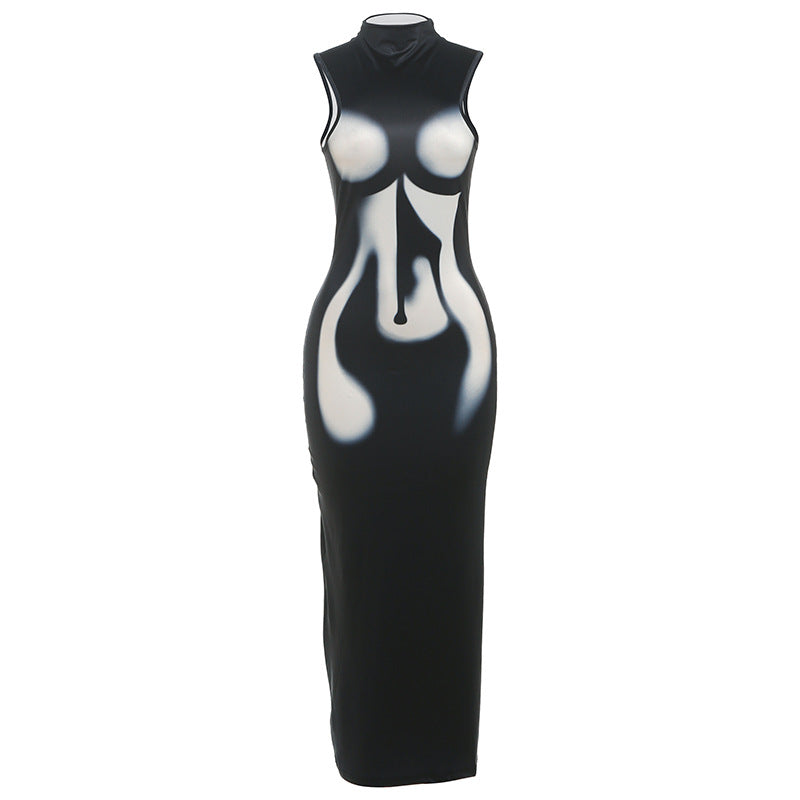 Damen Transparente Maxi-Robe mit hochgeschlossenem Kragen und figurbetontem Schnitt Drune