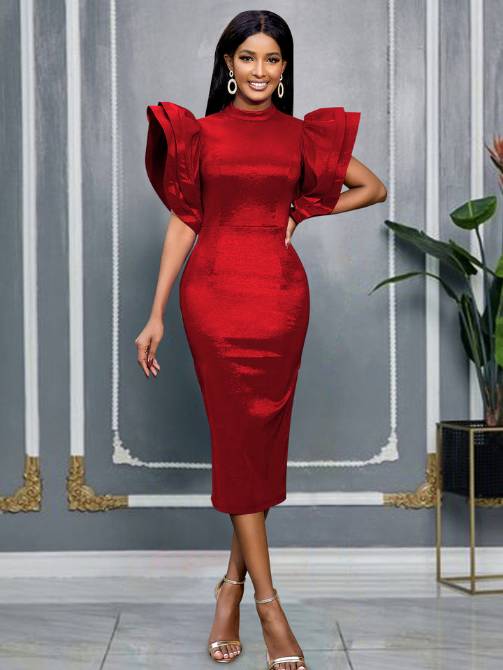 Damen Elegantes Kleid mit voluminösen Puffärmeln Drune