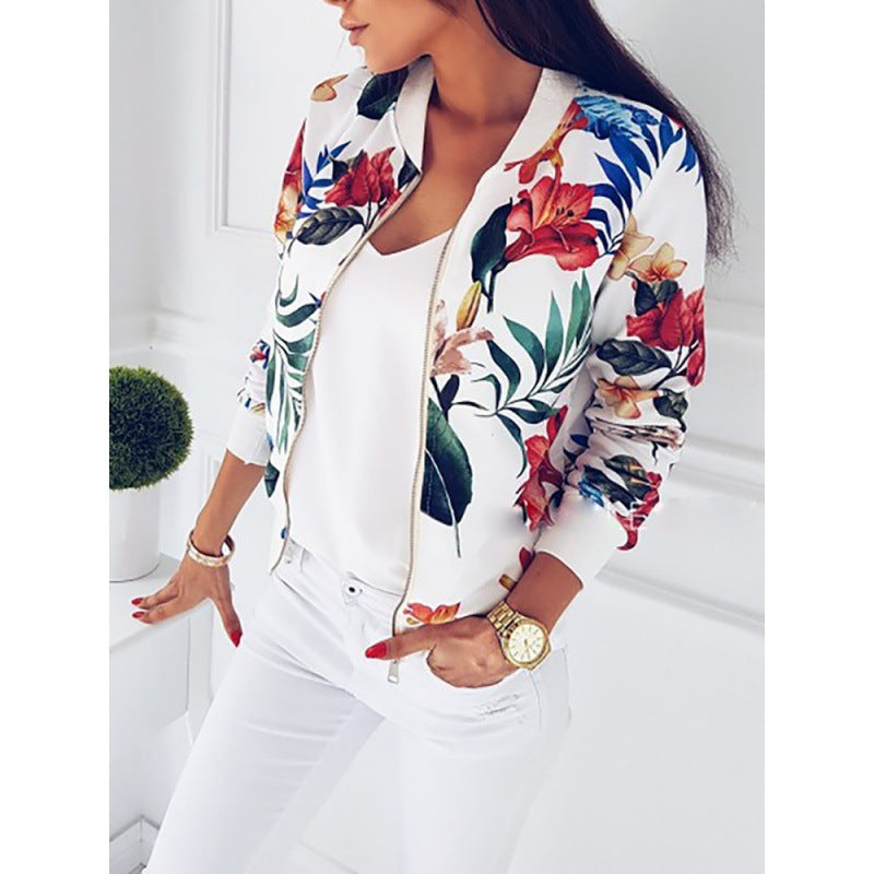 Damen Bomberjacke mit floralem Design und elastischen Bündchen Drune