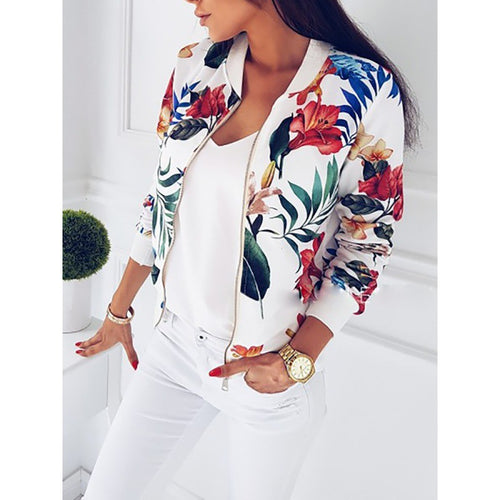 Damen Bomberjacke mit floralem Design und elastischen Bündchen Drune