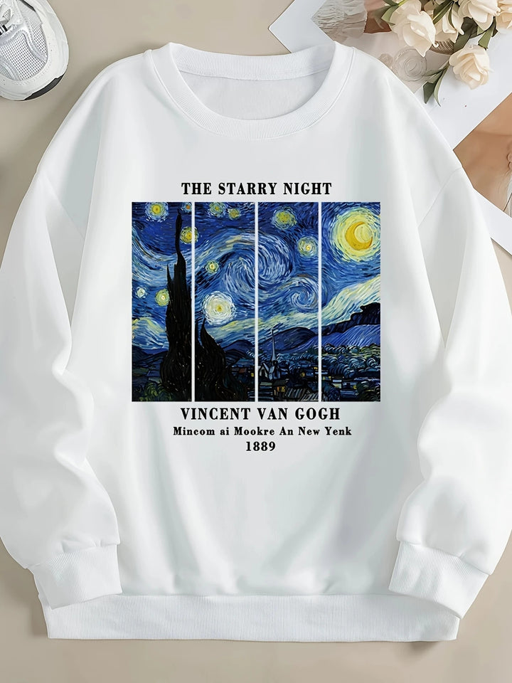 Damen Sweatshirt mit künstlerischem Van Gogh Motiv und modernem Druck Drune