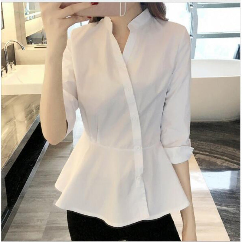 Damen Bluse mit peplum Schnitt und modernem Stehkragen Drune