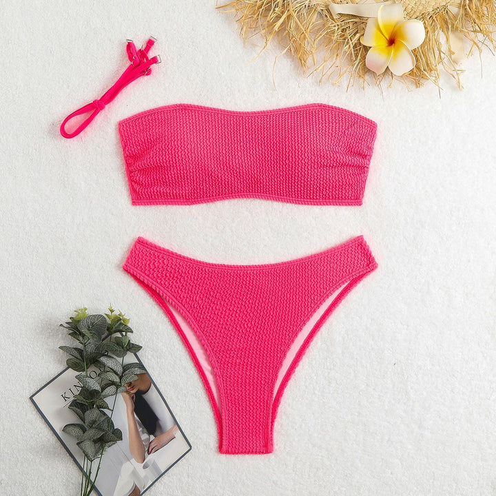 Damen Bandeau-Bikini-Set mit strukturiertem Oberteil und klassischem Schnitt Drune
