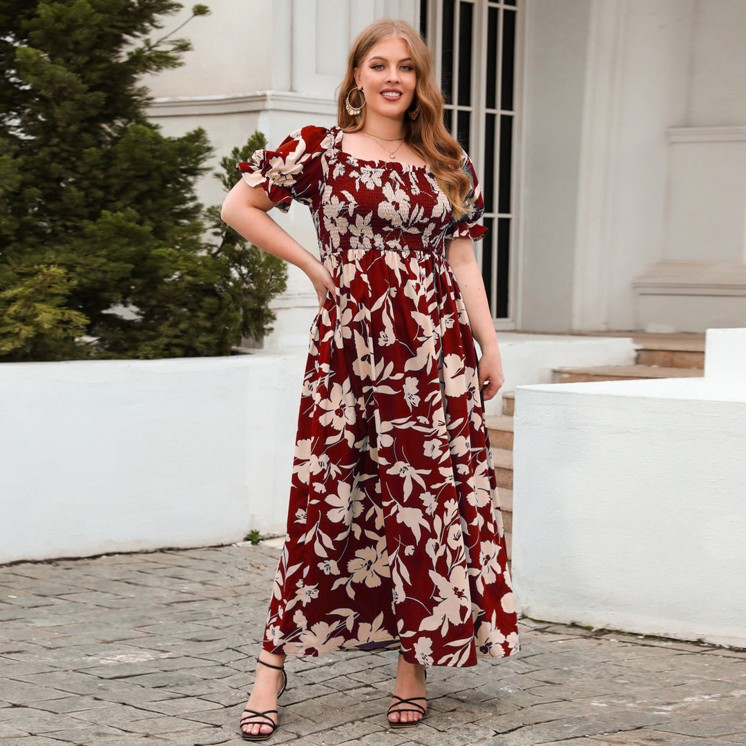Damen Sommerliches Maxikleid mit romantischem Blumenmuster und Puffärmeln Drune