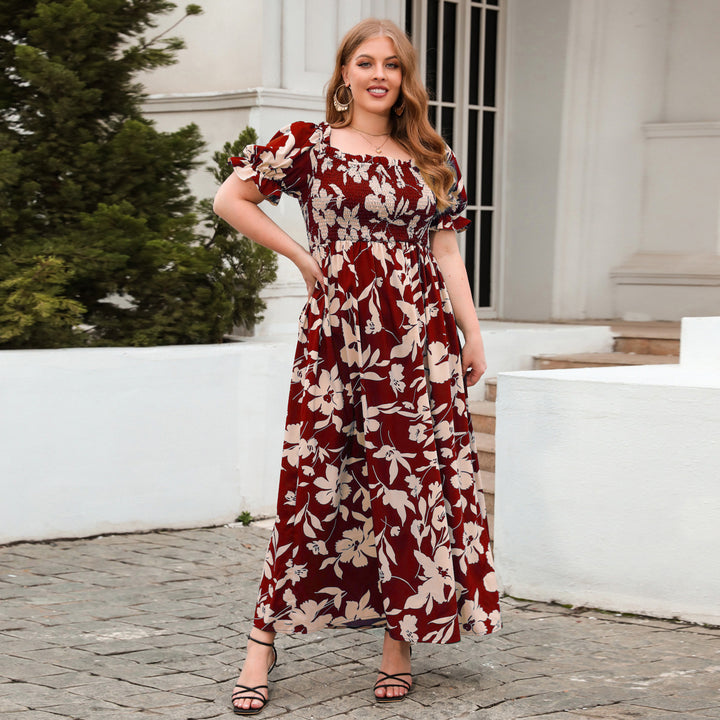 Damen Sommerliches Maxikleid mit romantischem Blumenmuster und Puffärmeln Drune