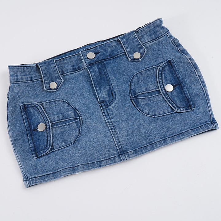 Damen Minirock aus Denim mit praktischen Taschen und Druckknopfverschluss Drune