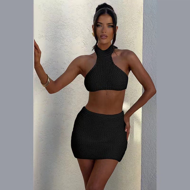 Damen Häkel-Set mit hochgeschlossenem Top und kurzem Rock Drune
