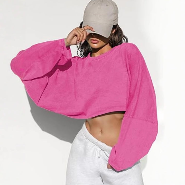 Damen cropped Sweatshirt mit voluminösen Ärmeln und lässigem Schnitt Drune