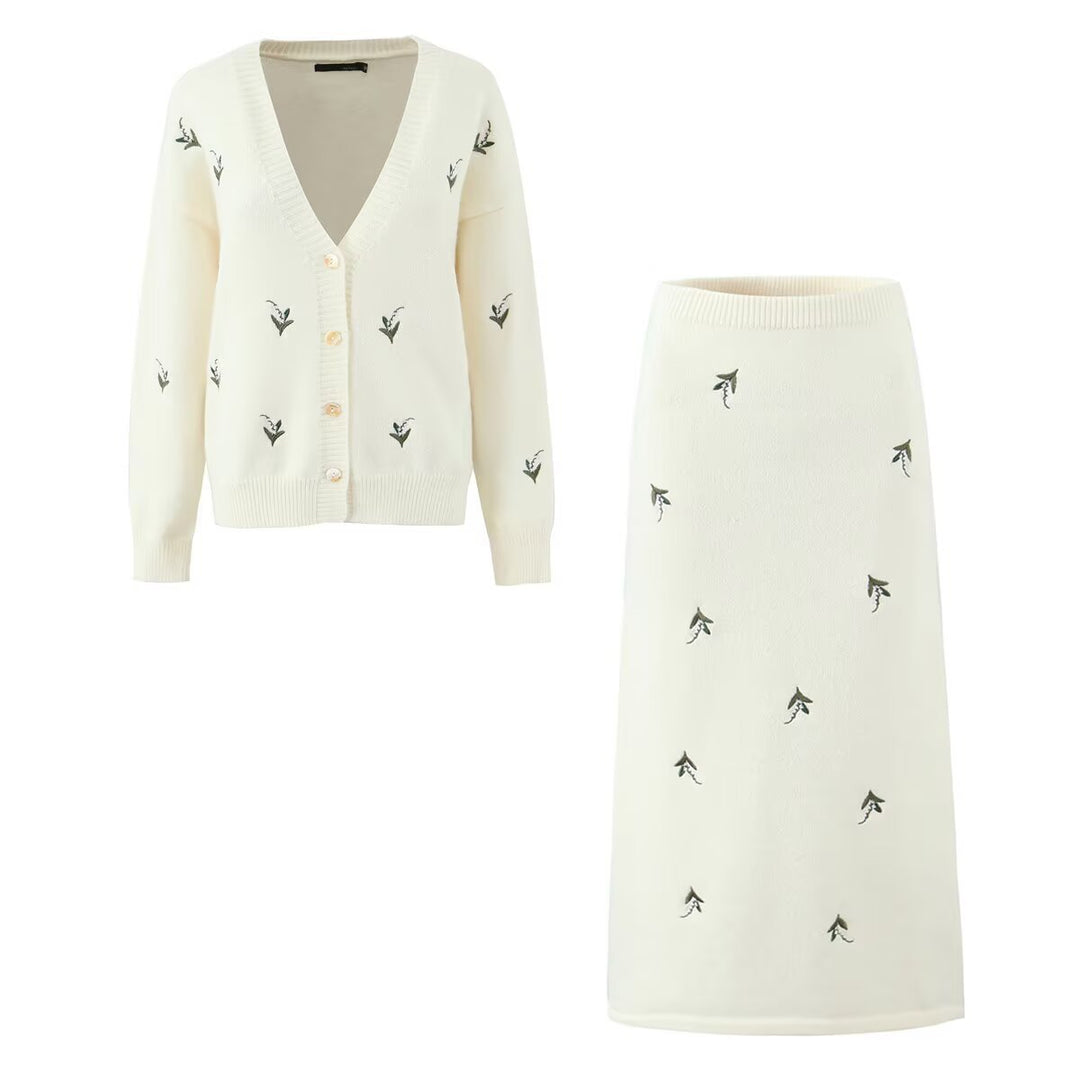 Damen Strickjacke mit floralem Design und Knopfleiste Drune
