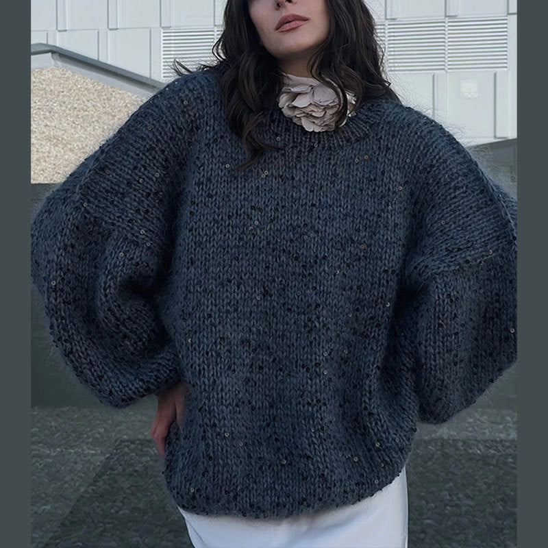Damen Glitzernder Strickpullover mit Puffärmeln Drune