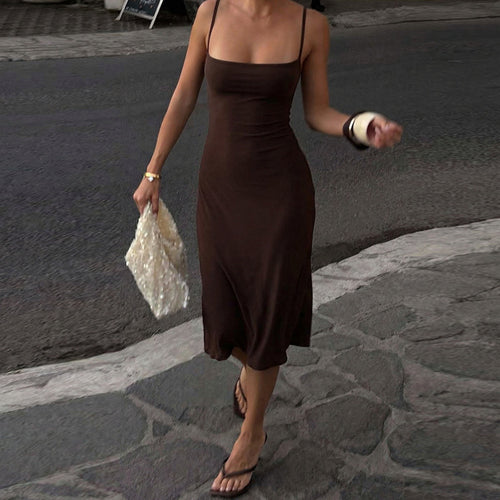 Damen Midi-Kleid mit schmalen Trägern und figurbetonender Passform Drune