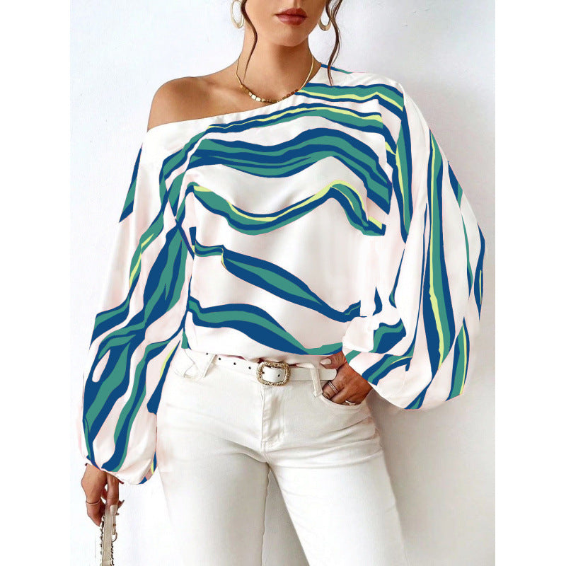 Damen Off-Shoulder Bluse mit kunstvollem Muster und voluminösen Ärmeln Drune