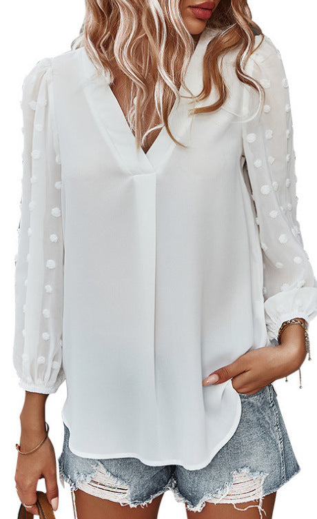 Damen Bluse mit transparenten Puffärmeln und Polka-Dot-Detail Drune