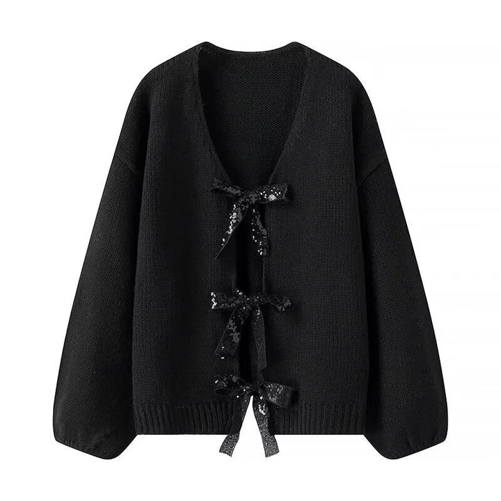 Damen Modischer Strickcardigan mit glamourösen Schleifen Drune