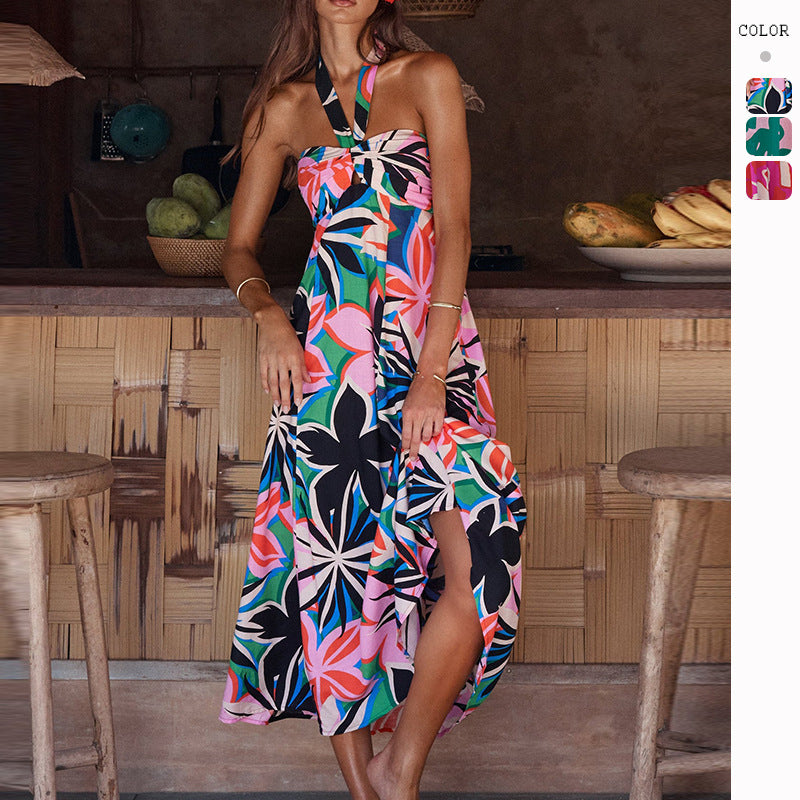 Damen Maxikleid mit floralem Bandeau-Design und elegantem Schwingrock Drune