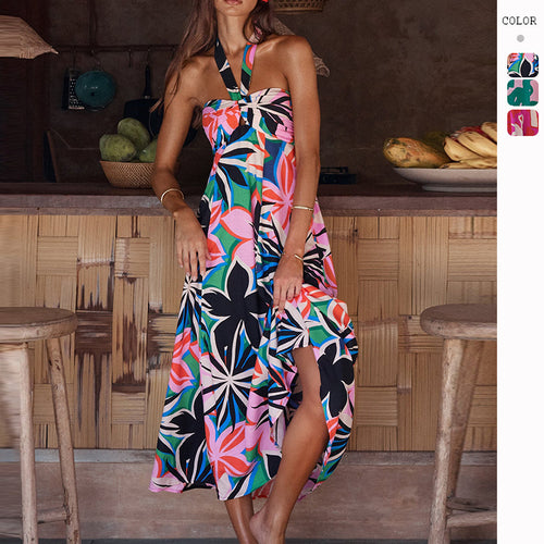 Damen Maxikleid mit floralem Bandeau-Design und elegantem Schwingrock Drune
