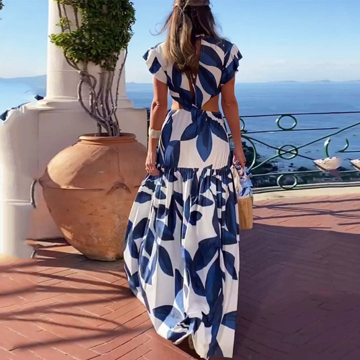 Damen Maxikleid mit gewelltem Ärmeldesign und elastischem Taillengürtel Drune