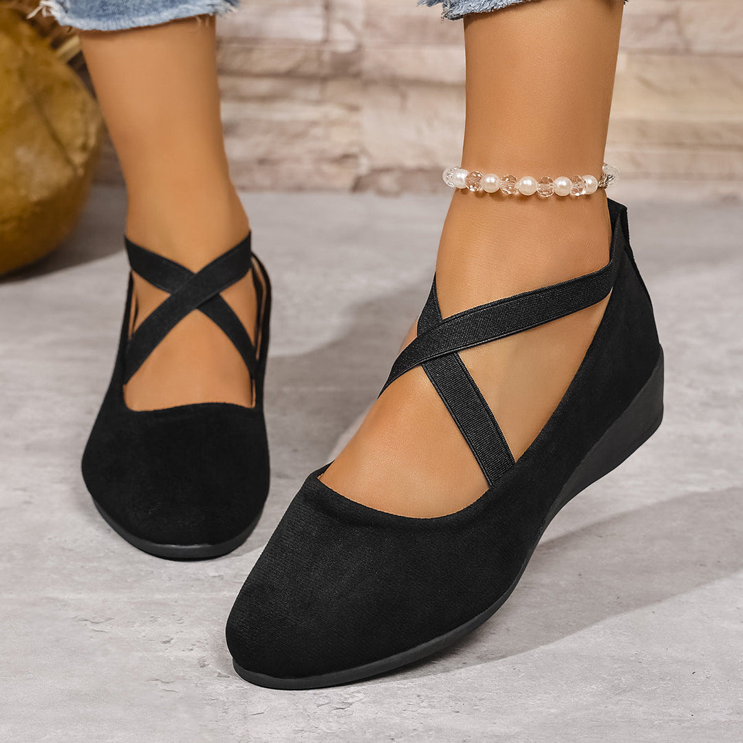 Damen Wedge-Ballerinas mit elastischem Kreuzband-Design und rutschfester Sohle Drune