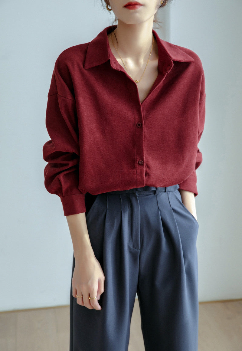 Damen Oversized Bluse mit elegantem Kragen und lässigem Schnitt Drune