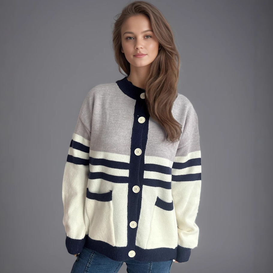 Damen Strickjacke mit modischen Streifen und praktischen Taschen Drune