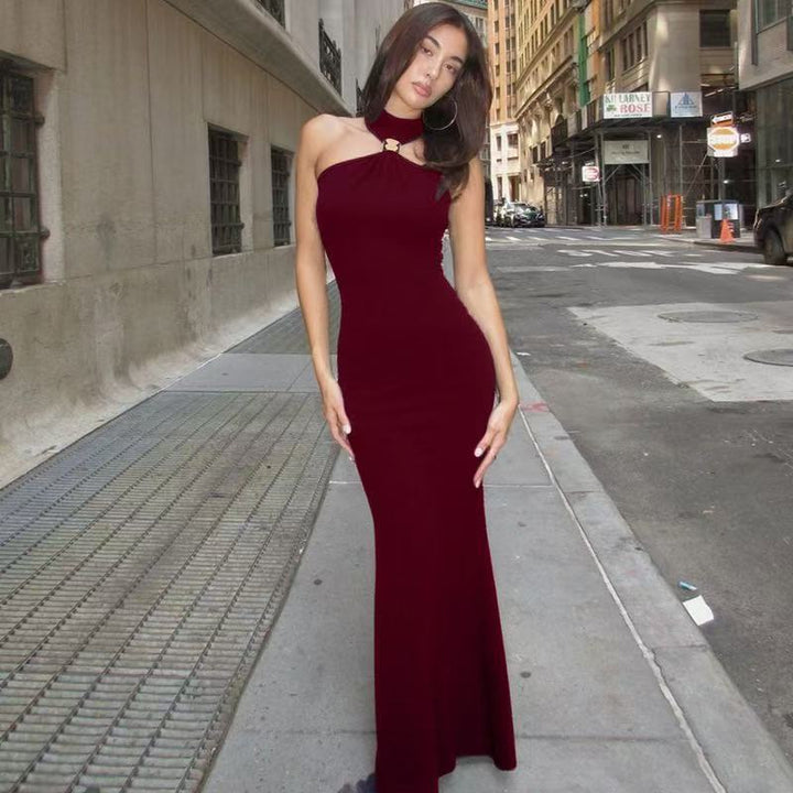 Damen Elegantes Maxikleid mit schickem Halsband und figurbetonendem Schnitt Drune