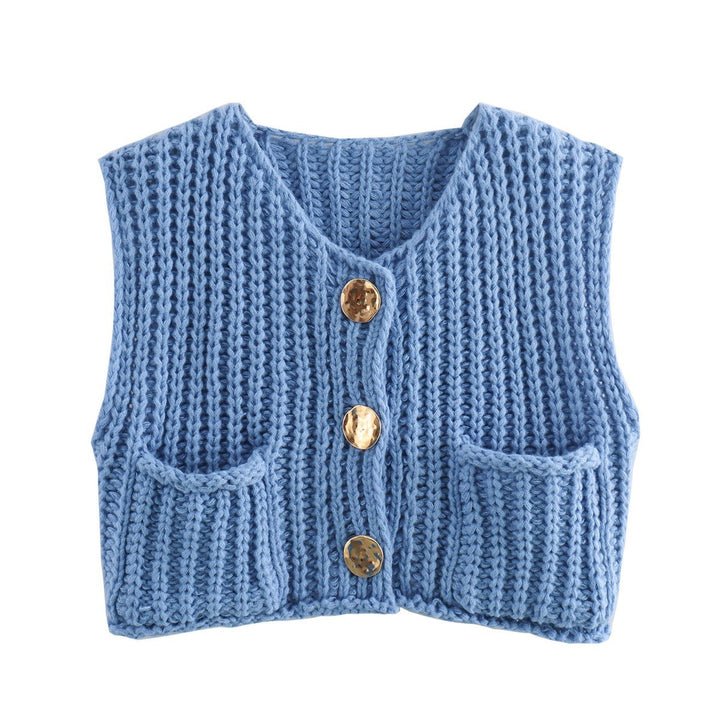 Damen Strickweste mit dekorativem Knopfverschluss Drune