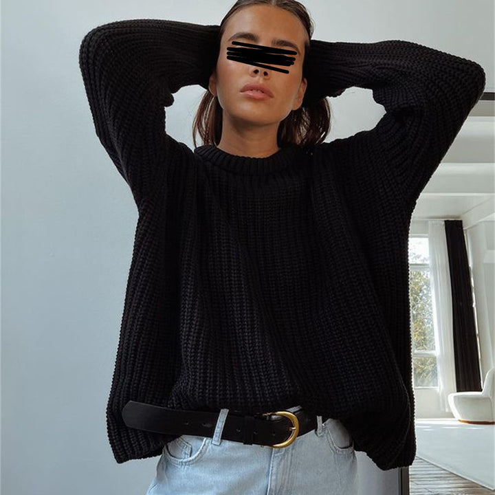 Damen Casual Strickpullover mit strukturiertem Design und überschnittenen Schultern Drune