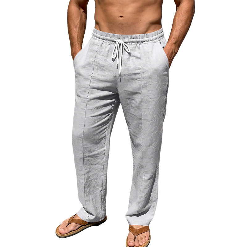 Herren nan atmungsaktive Leinenmisch-Hose mit Tunnelzug Bügelfalte und geradem Bein Drune