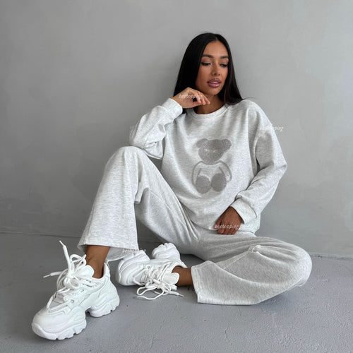 Damen lässiges Sportanzug-Set mit teddyförmigem Motiv Drune