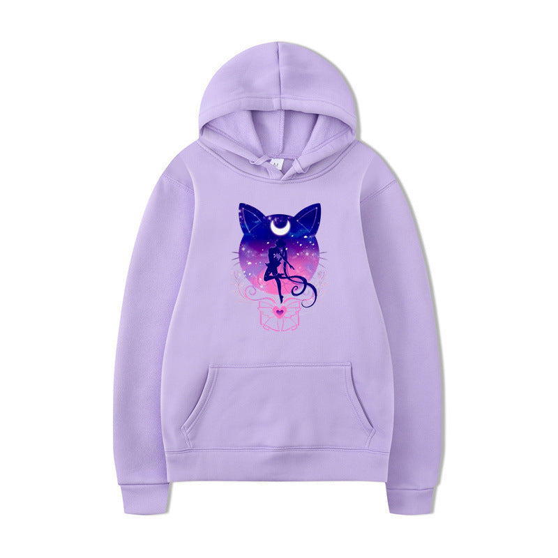 Damen Kapuzenpullover mit künstlerischem Katzenmotiv und bequemer Passform Drune