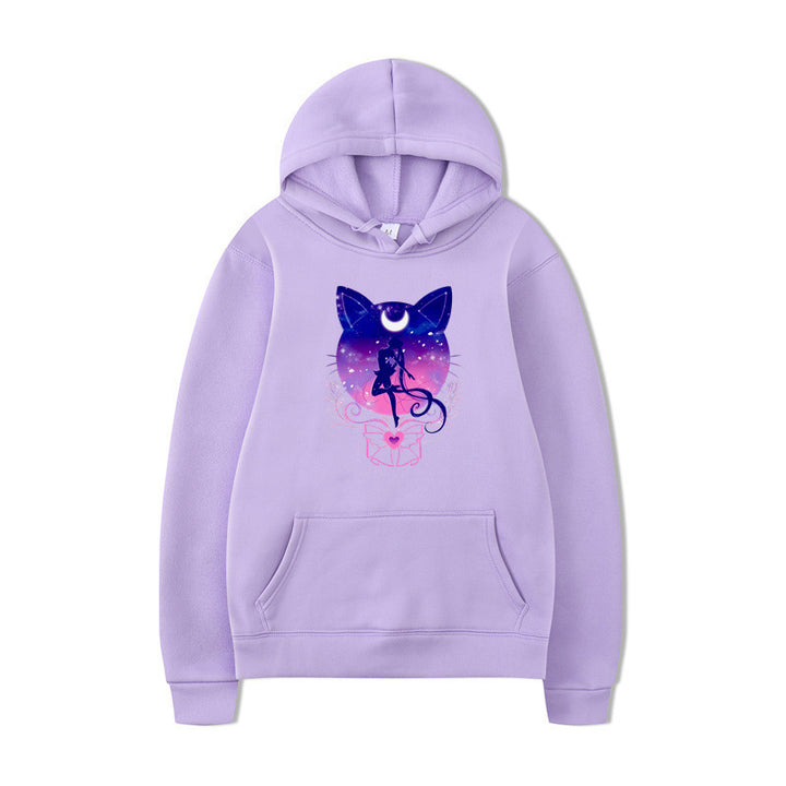 Damen Kapuzenpullover mit künstlerischem Katzenmotiv und bequemer Passform Drune