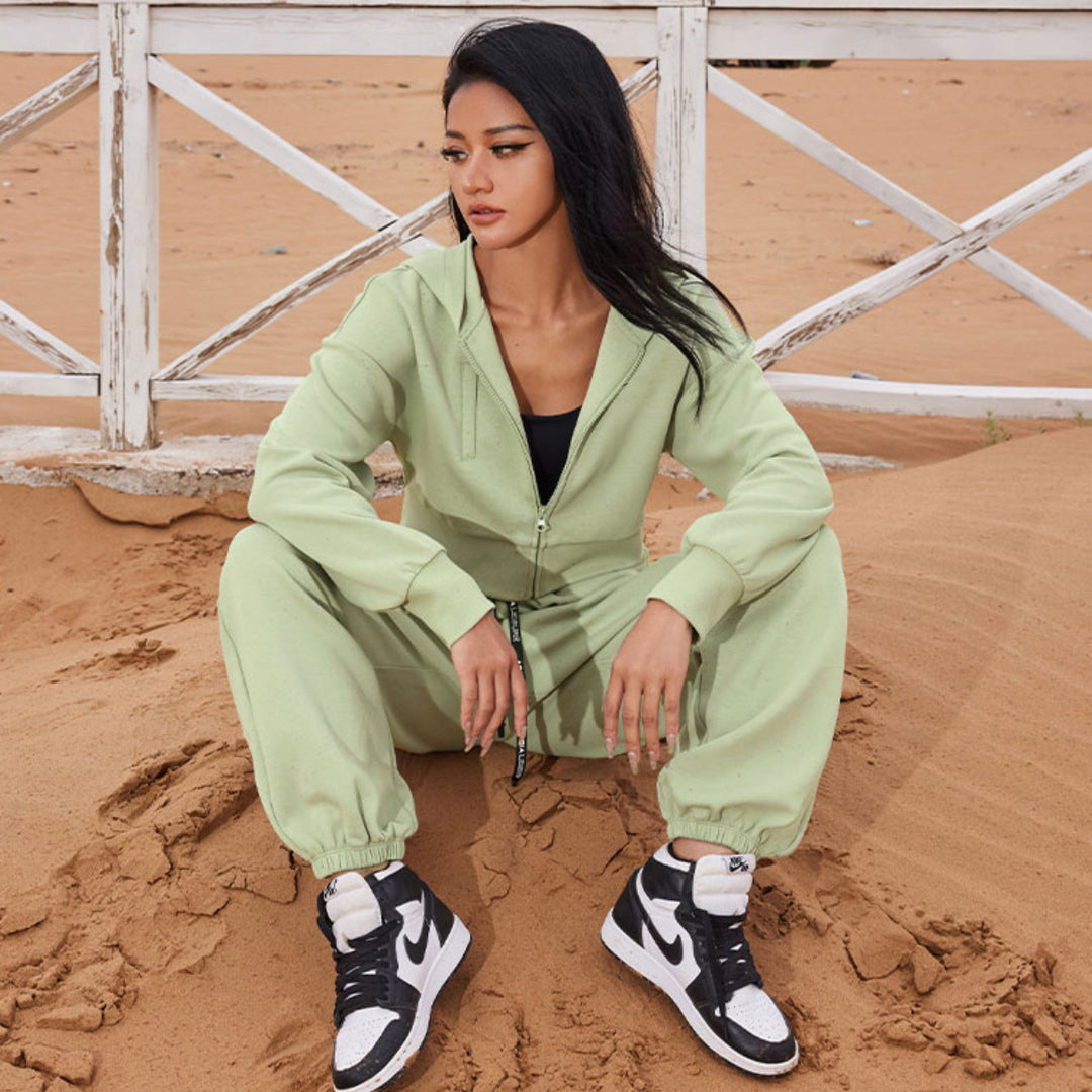 Damen Sportliches Cropped Freizeit-Set mit praktischer Kapuze und bequemen Jogginghosen Drune