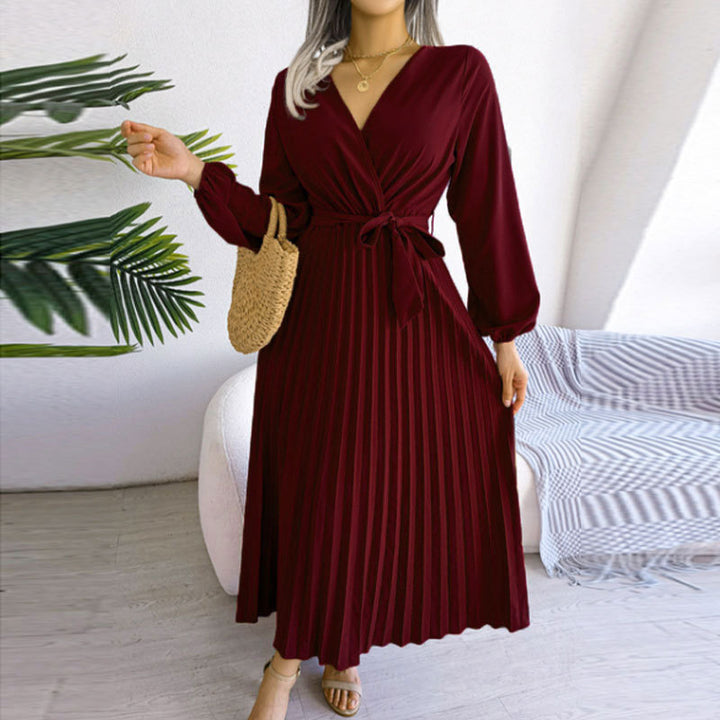Damen Wickelkleid mit Faltenrock und langem Arm Drune