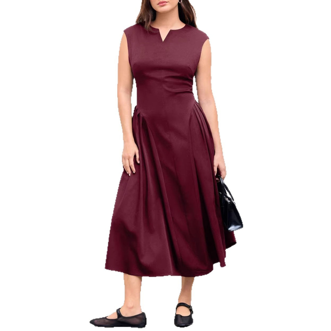 Damen elegantes Maxikleid mit voluminösen Falten und ärmellosem Design Drune