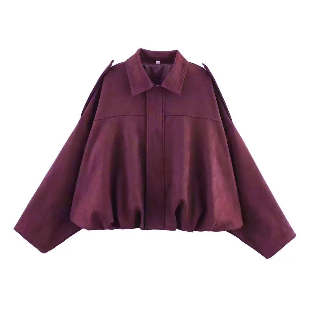 Damen nan Oversize-Kurzjacke mit Ballon-Saum, Schulterpatten und verdeckter Frontleiste Drune
