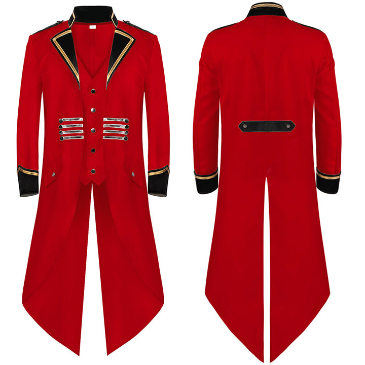 Herren nan militärisch inspirierter Longcoat mit Schößenschnitt, Stehkragen und dekorativen Metallleisten Drune