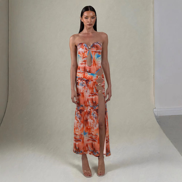Damen Maxikleid mit raffinierten Cut-Outs und eleganten Riemen Drune